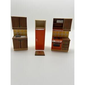 Vintage Lundy dollhouse miniature 3 piece orange kitchen - READ